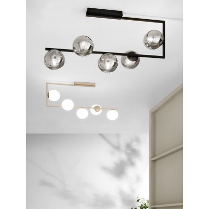 Ondaluce - Lustre de haste MONILE 5xE14/10W/230V preto/preto fumê