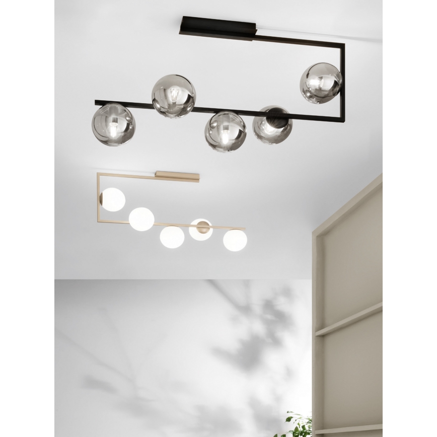 Ondaluce - Lustre de haste MONILE 5xE14/10W/230V preto/preto fumê