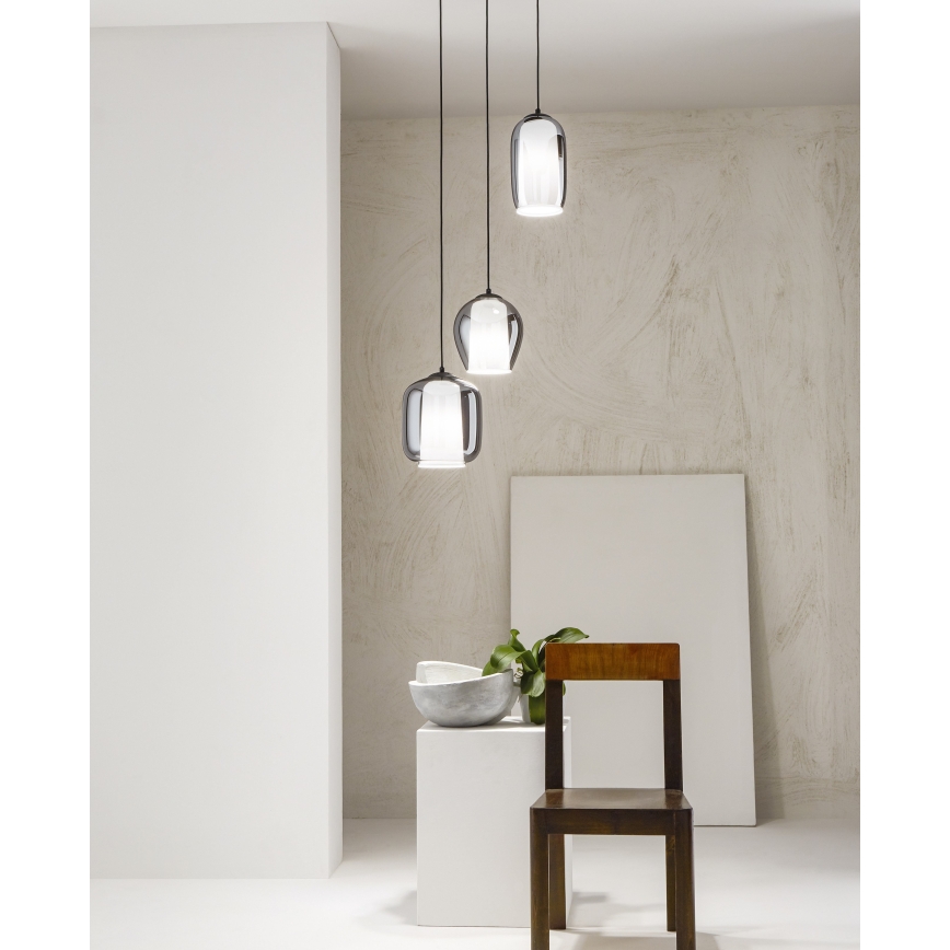 Ondaluce - Lustre em cabo BONNIE 1xE27/15W/230V Ø 15,5 cm preto/fumado