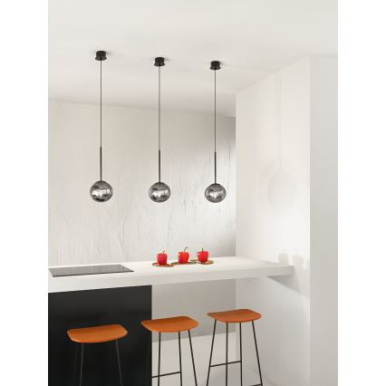 Ondaluce - Lustre em cabo JEWEL 1xE14/10W/230V Ø 17 cm preto/fumê