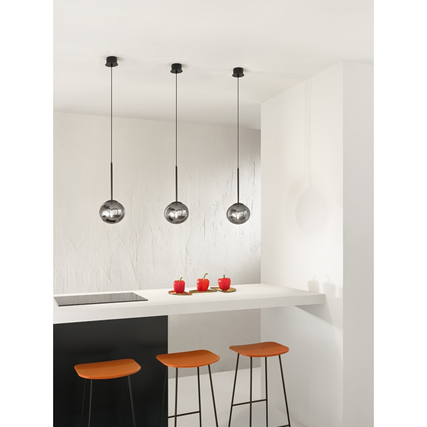Ondaluce - Lustre em cabo JEWEL 1xE14/10W/230V Ø 17 cm preto/fumê