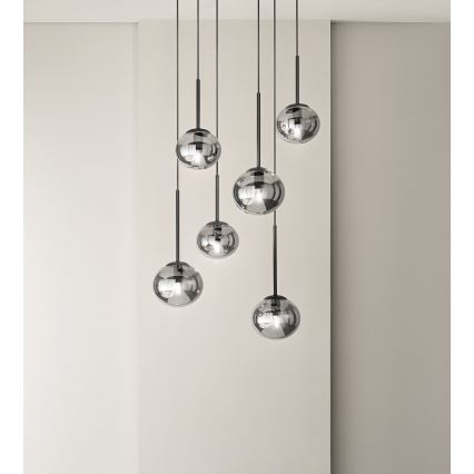 Ondaluce - Lustre em cabo JEWEL 1xE14/10W/230V Ø 17 cm preto/fumê
