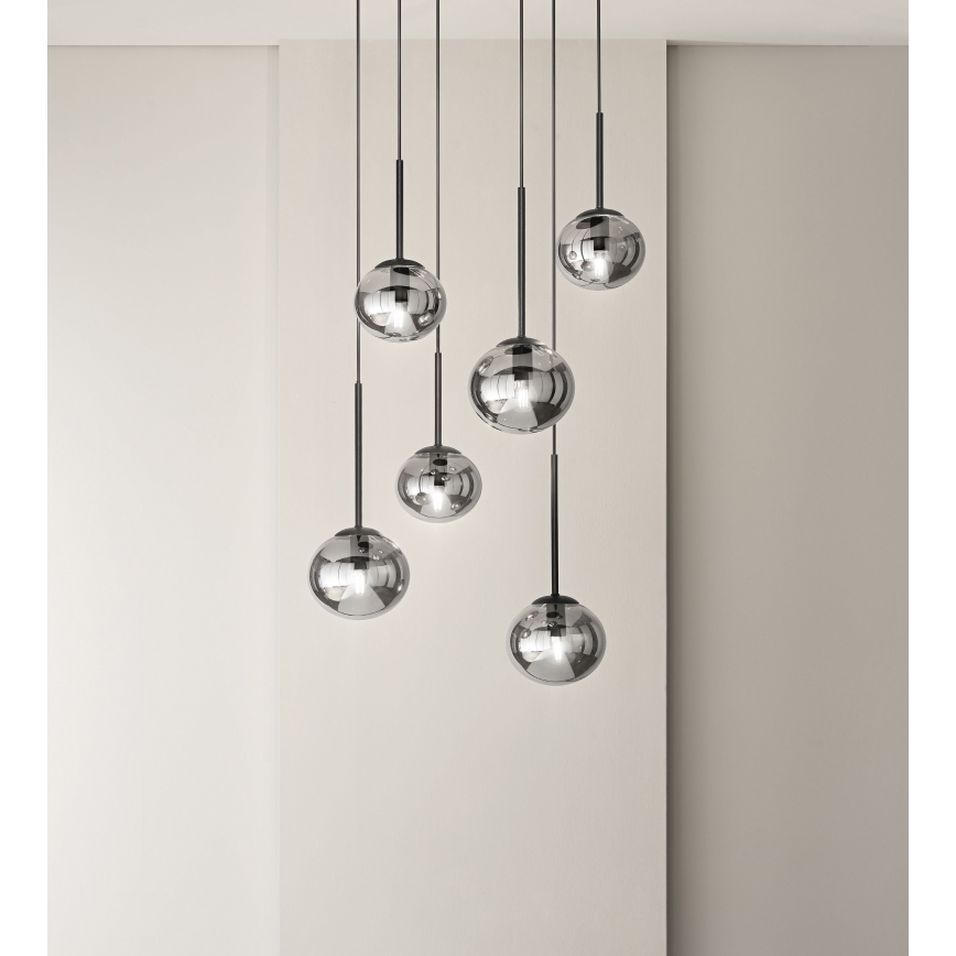 Ondaluce - Lustre em cabo JEWEL 1xE14/10W/230V Ø 17 cm preto/fumê
