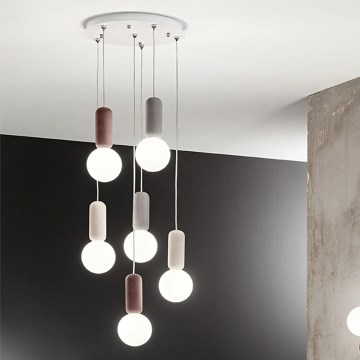 Ondaluce - Lustre em cabo ROCK 6xG9/7W/230V Ø 35 cm betão/castanho/cinzento/branco