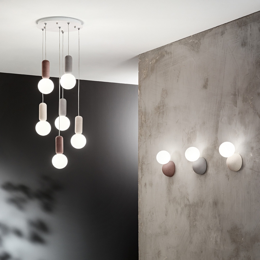 Ondaluce - Lustre em cabo ROCK 6xG9/7W/230V Ø 35 cm betão/castanho/cinzento/branco