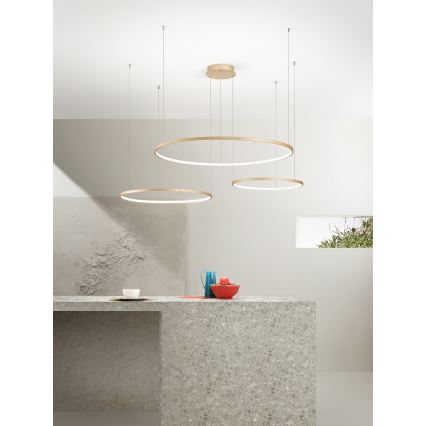 Ondaluce - Lustre LED regulável suspenso por cabo SOEL LED/28W/230V + LED/38W + LED/47W diâmetro 100/80/60 cm dourado