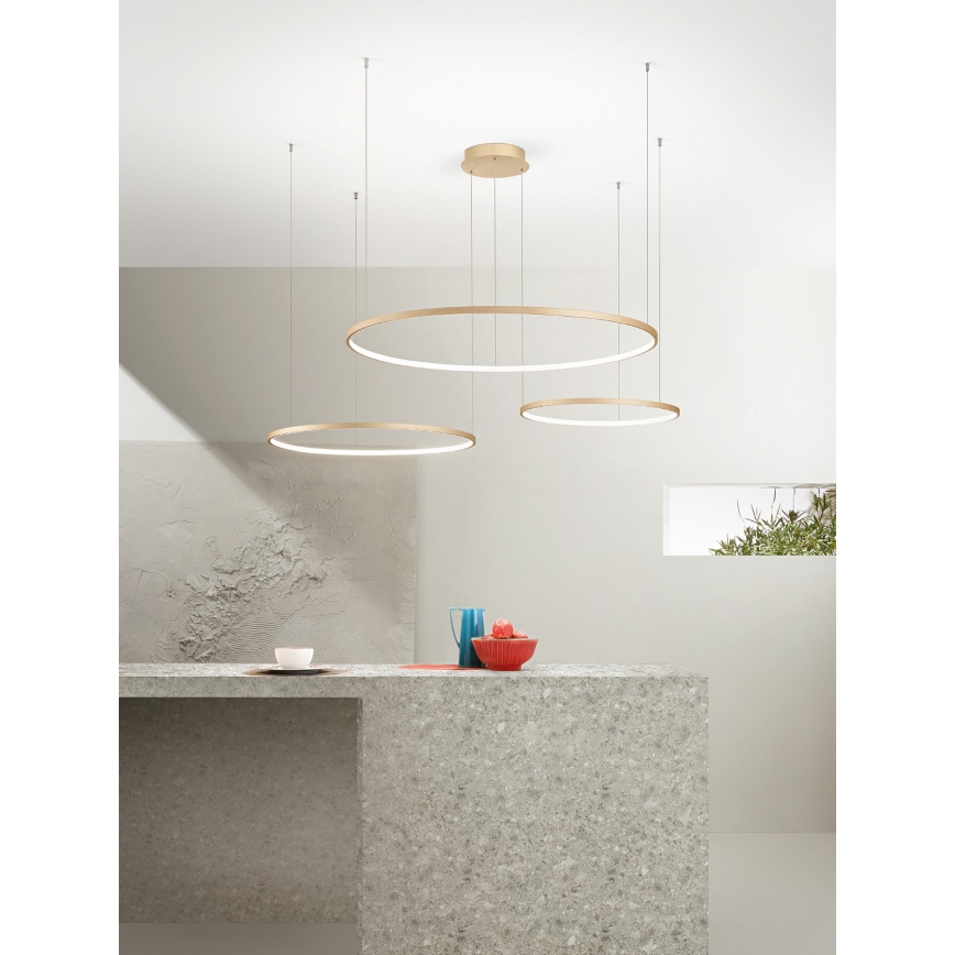 Ondaluce - Lustre LED regulável suspenso por cabo SOEL LED/28W/230V + LED/38W + LED/47W diâmetro 100/80/60 cm dourado