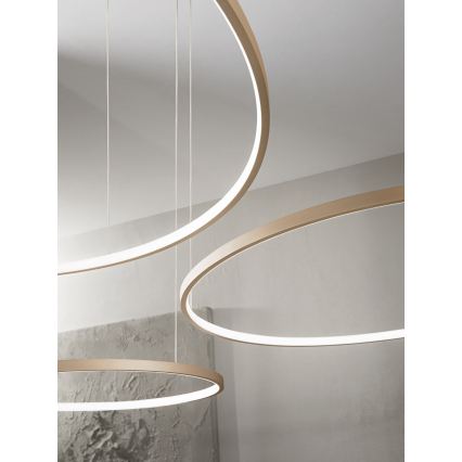 Ondaluce - Lustre LED regulável suspenso por cabo SOEL LED/28W/230V + LED/38W + LED/47W diâmetro 100/80/60 cm dourado