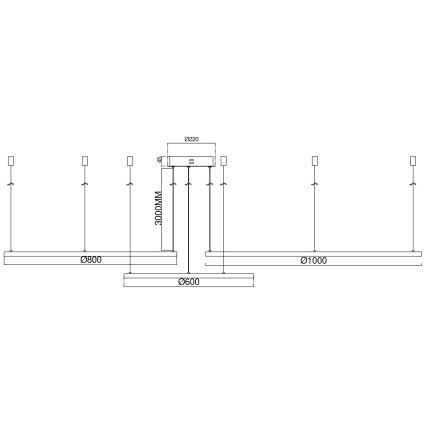 Ondaluce - Lustre LED regulável suspenso por cabo SOEL LED/28W/230V + LED/38W + LED/47W diâmetro 100/80/60 cm dourado