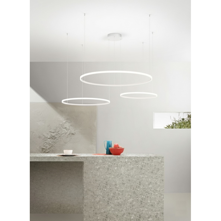 Ondaluce - Lustre pendente LED dimerizável com cabo SOEL LED/28W/230V + LED/38W + LED/47W 3000/4000K diâmetro 100/80/60 cm branco