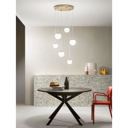 Ondaluce - Lustre LED suspenso por cabo SANTOS LED/48W/230V Ø 45 cm dourado/branco