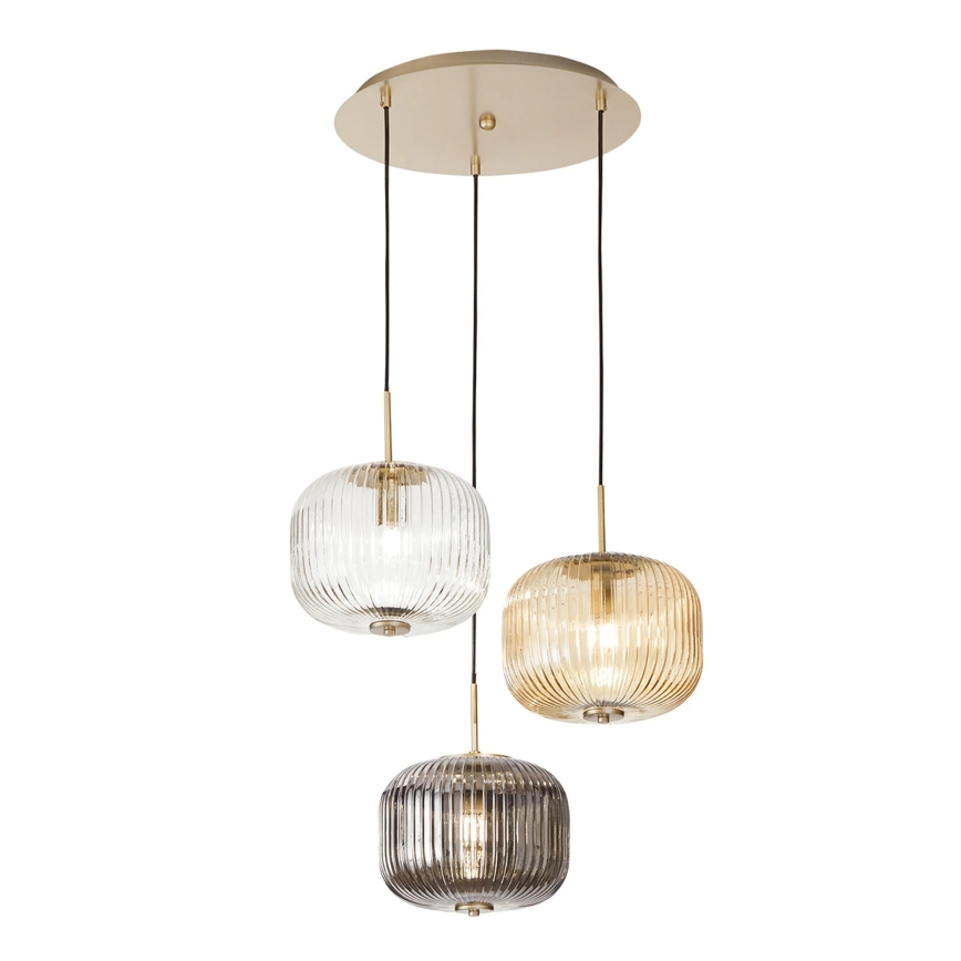 Ondaluce - Lustre suspenso por cabo ODETTE 3xE14/10W/230V diâmetro 43 cm, dourado/fumado/multicolorido