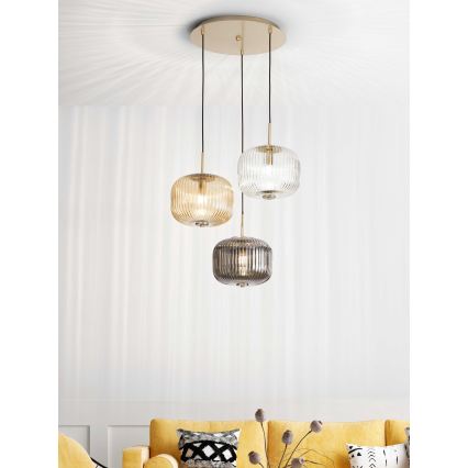 Ondaluce - Lustre suspenso por cabo ODETTE 3xE14/10W/230V diâmetro 43 cm, dourado/fumado/multicolorido