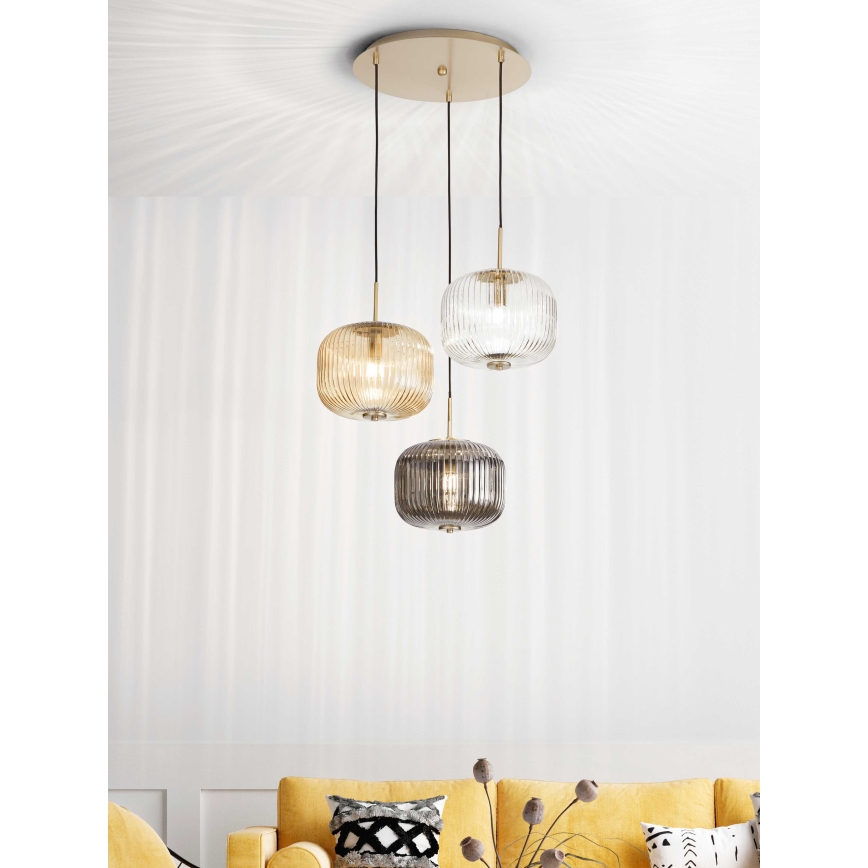 Ondaluce - Lustre suspenso por cabo ODETTE 3xE14/10W/230V diâmetro 43 cm, dourado/fumado/multicolorido