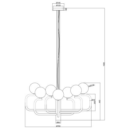 Ondaluce - Lustre pendente em cabo JEPPY 8xG9/7W/230V Ø 78,5 cm dourado/branco