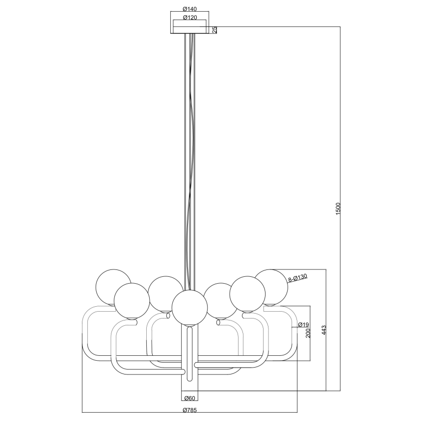 Ondaluce - Lustre pendente em cabo JEPPY 8xG9/7W/230V Ø 78,5 cm dourado/branco