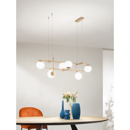 Ondaluce - Lustre suspenso com cabo JEWEL 6xE14/10W/230V dourado/branco