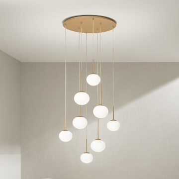 Ondaluce - Lustre suspenso com cabo JEWEL 8xE14/10W/230V Ø 70 cm dourado/branco