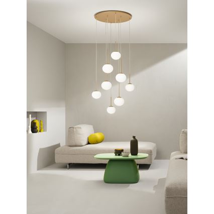 Ondaluce - Lustre suspenso com cabo JEWEL 8xE14/10W/230V Ø 70 cm dourado/branco