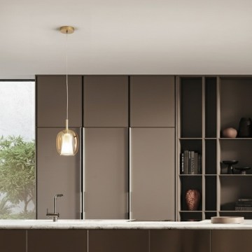 Ondaluce - Lustre suspenso com cabo THELMA 1xE27/15W/230V Ø 19,5 cm dourado/bege fumê