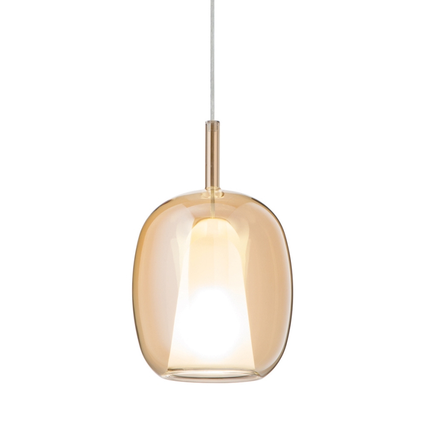 Ondaluce - Lustre suspenso com cabo THELMA 1xE27/15W/230V Ø 19,5 cm dourado/bege fumê