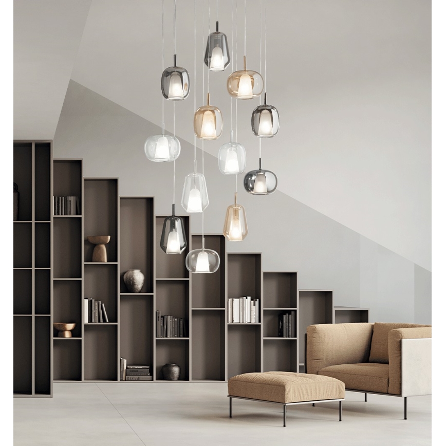Ondaluce - Lustre suspenso com cabo THELMA 1xE27/15W/230V Ø 19,5 cm dourado/bege fumê