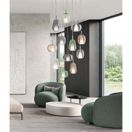 Ondaluce - Lustre suspenso com cabo THELMA 1xE27/15W/230V Ø 19,5 cm dourado/bege fumê