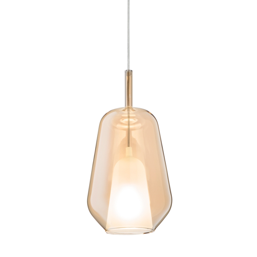 Ondaluce - Lustre suspenso com cabo THELMA 1xE27/15W/230V Ø 19 cm dourado/bege fumê