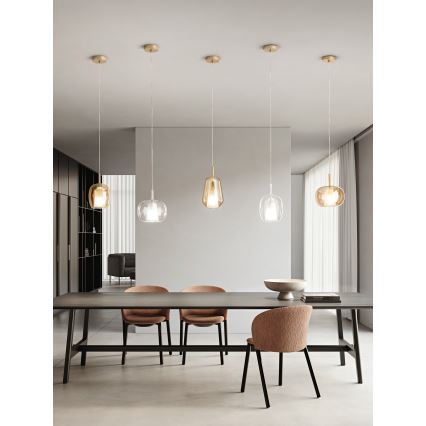 Ondaluce - Lustre suspenso com cabo THELMA 1xE27/15W/230V Ø 19 cm dourado/bege fumê