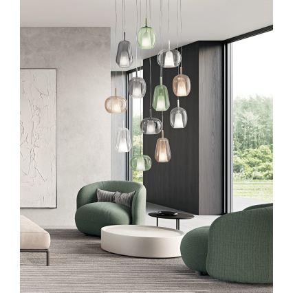 Ondaluce - Lustre suspenso com cabo THELMA 1xE27/15W/230V Ø 19 cm dourado/bege fumê