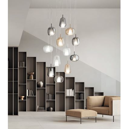 Ondaluce - Lustre suspenso com cabo THELMA 1xE27/15W/230V Ø 19 cm dourado/bege fumê