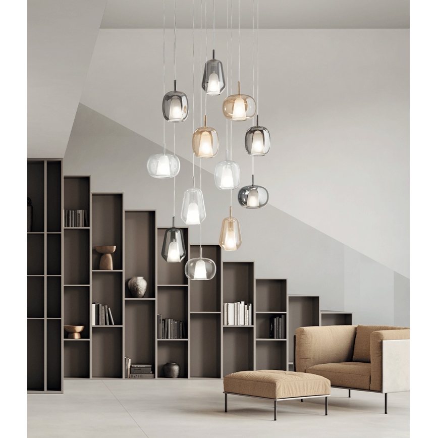 Ondaluce - Lustre suspenso com cabo THELMA 1xE27/15W/230V Ø 19 cm dourado/bege fumê