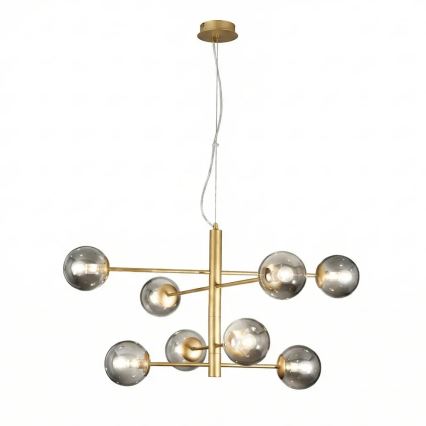 Ondaluce - Lustre suspenso em cabo ELISEO 8xE14/10W/230V Ø 97 cm dourado/bege fumê