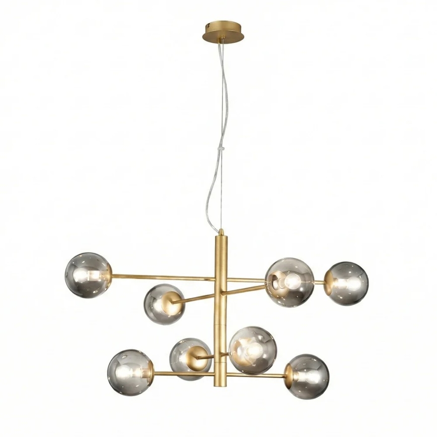 Ondaluce - Lustre suspenso em cabo ELISEO 8xE14/10W/230V Ø 97 cm dourado/bege fumê