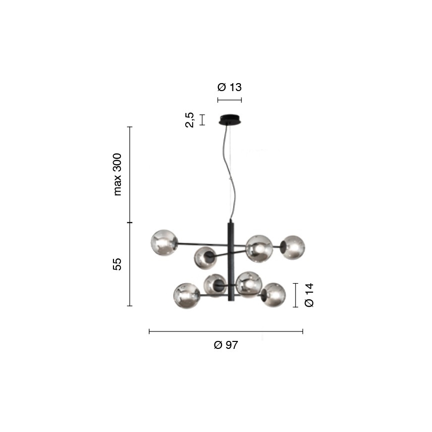 Ondaluce - Lustre suspenso em cabo ELISEO 8xE14/10W/230V Ø 97 cm dourado/bege fumê
