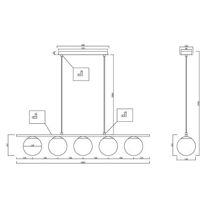 Ondaluce - Lustre suspenso em cabo MONILE 5xE14/10W/230V dourado/branco