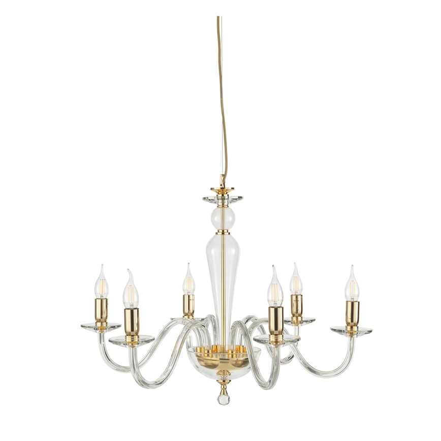 Ondaluce - Lustre suspenso em cabo PAGANINI 6xE14/10W/230V Ø 70 cm dourado/transparente