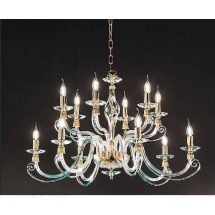 Ondaluce - Lustre suspenso em corrente 1306 12xE14/10W/230V, diâmetro 100 cm, dourado/cristal