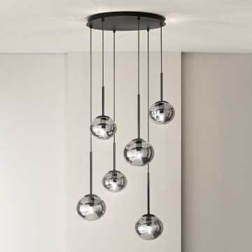 Ondaluce - Lustre suspenso JEWEL 6xE14/10W/230V Ø 55 cm preto/fumê