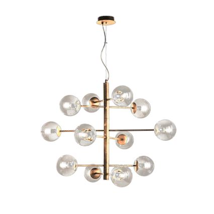 Ondaluce - Lustre suspenso por cabo ELISEO 12xE14/10W/230V Ø 97 cm dourado/bege fumê