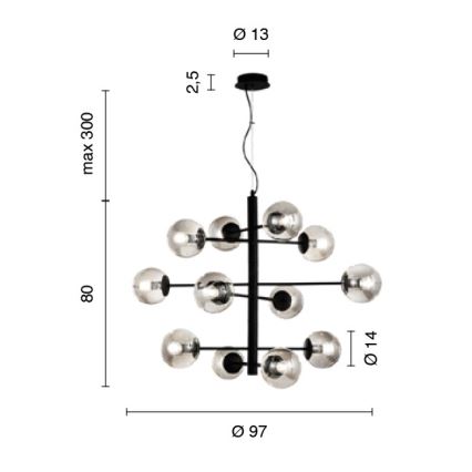 Ondaluce - Lustre suspenso por cabo ELISEO 12xE14/10W/230V Ø 97 cm dourado/bege fumê