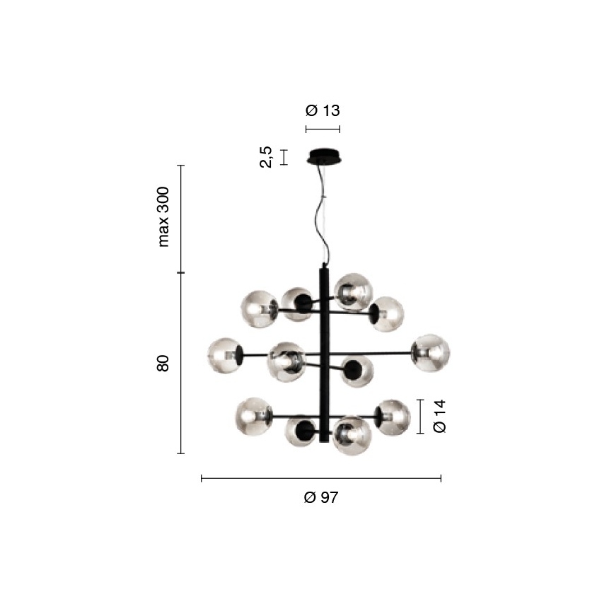 Ondaluce - Lustre suspenso por cabo ELISEO 12xE14/10W/230V Ø 97 cm dourado/bege fumê