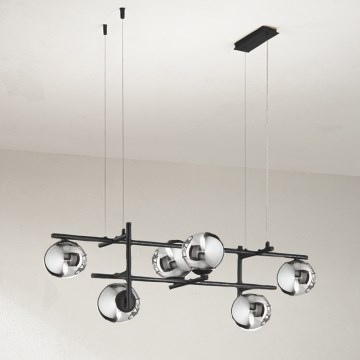 Ondaluce - Lustre suspenso por cabo JEWEL 6xE14/10W/230V preto fumê