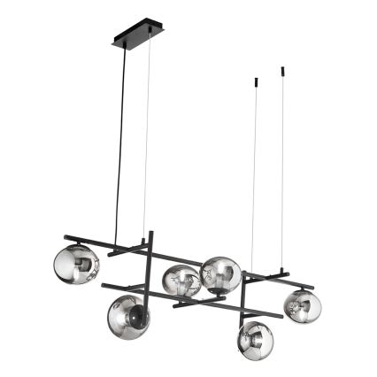 Ondaluce - Lustre suspenso por cabo JEWEL 6xE14/10W/230V preto/fumê