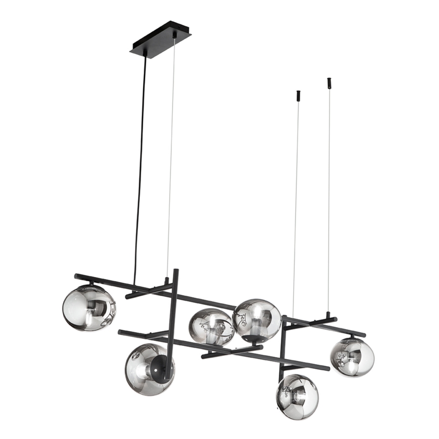 Ondaluce - Lustre suspenso por cabo JEWEL 6xE14/10W/230V preto/fumê