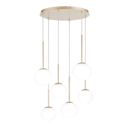 Ondaluce - Lustre suspenso por cabo JEWEL 6xE14/10W/230V Ø 55 cm dourado/branco