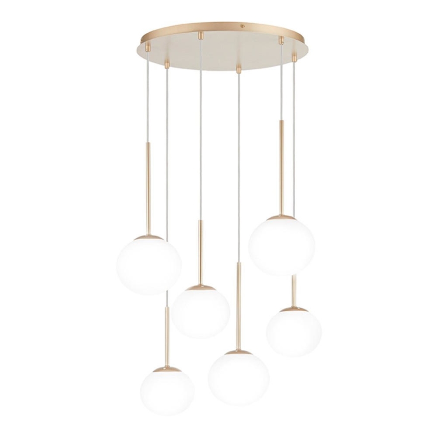 Ondaluce - Lustre suspenso por cabo JEWEL 6xE14/10W/230V Ø 55 cm dourado/branco