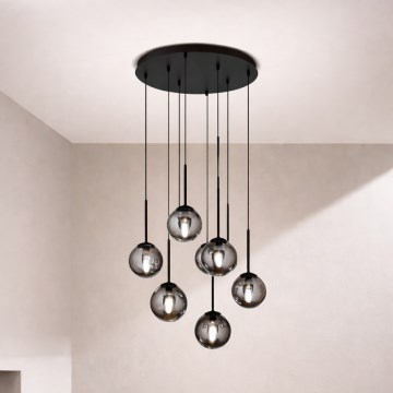 Ondaluce - Lustre suspenso por cabo JEWEL 8xE14/10W/230V Ø 70 cm preto fumê