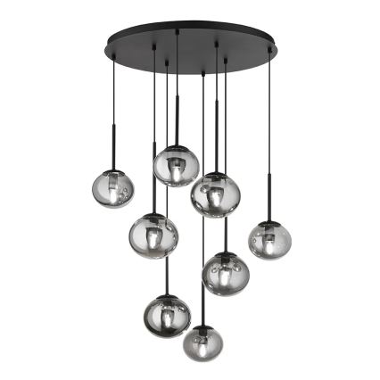 Ondaluce - Lustre suspenso por cabo JEWEL 8xE14/10W/230V Ø 70 cm preto/fumê