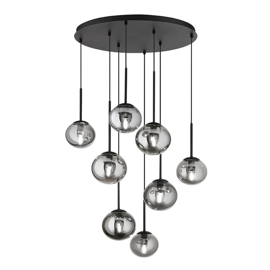 Ondaluce - Lustre suspenso por cabo JEWEL 8xE14/10W/230V Ø 70 cm preto/fumê